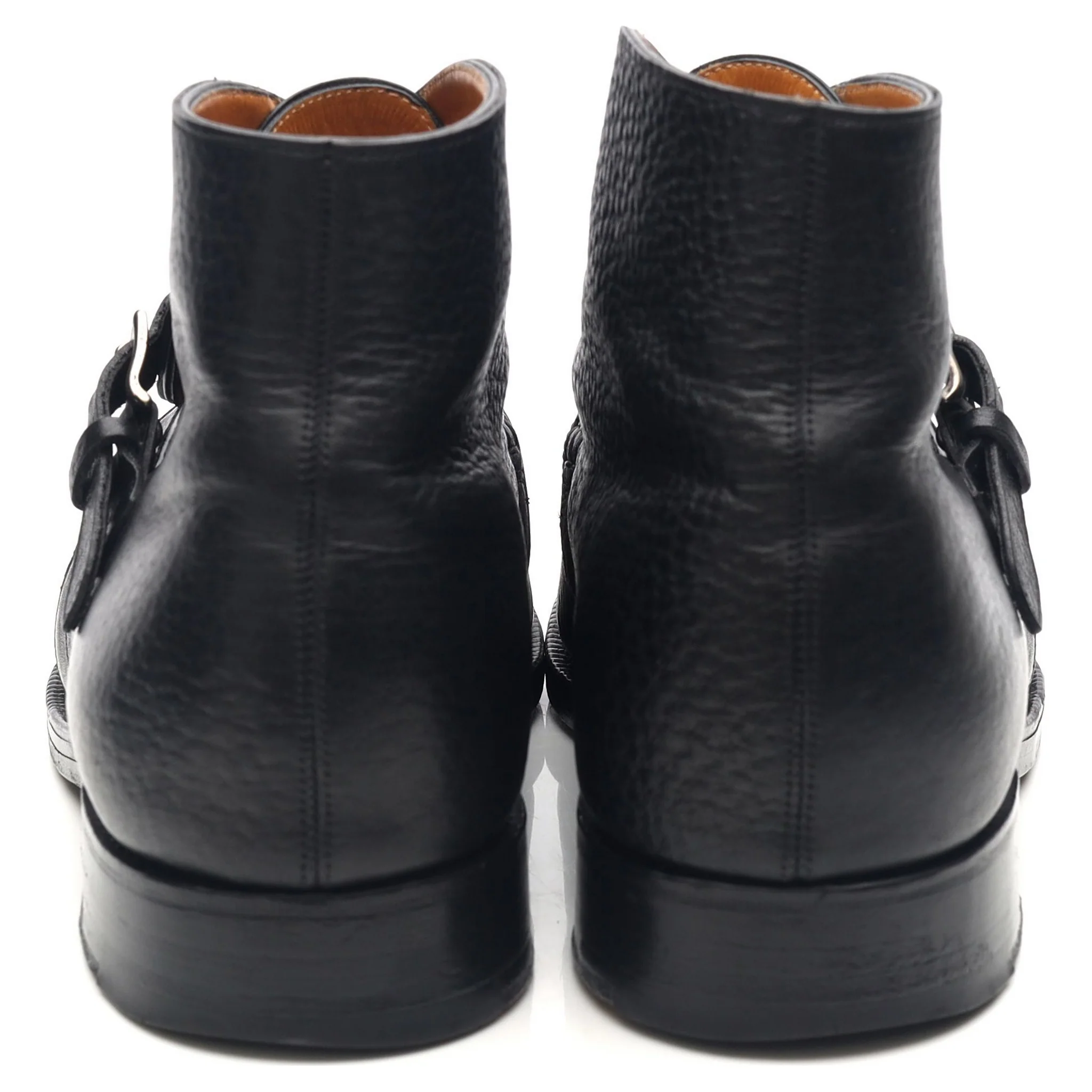 'Davos' Black Leather Apron Strap Boots UK 10.5 E - Image 5