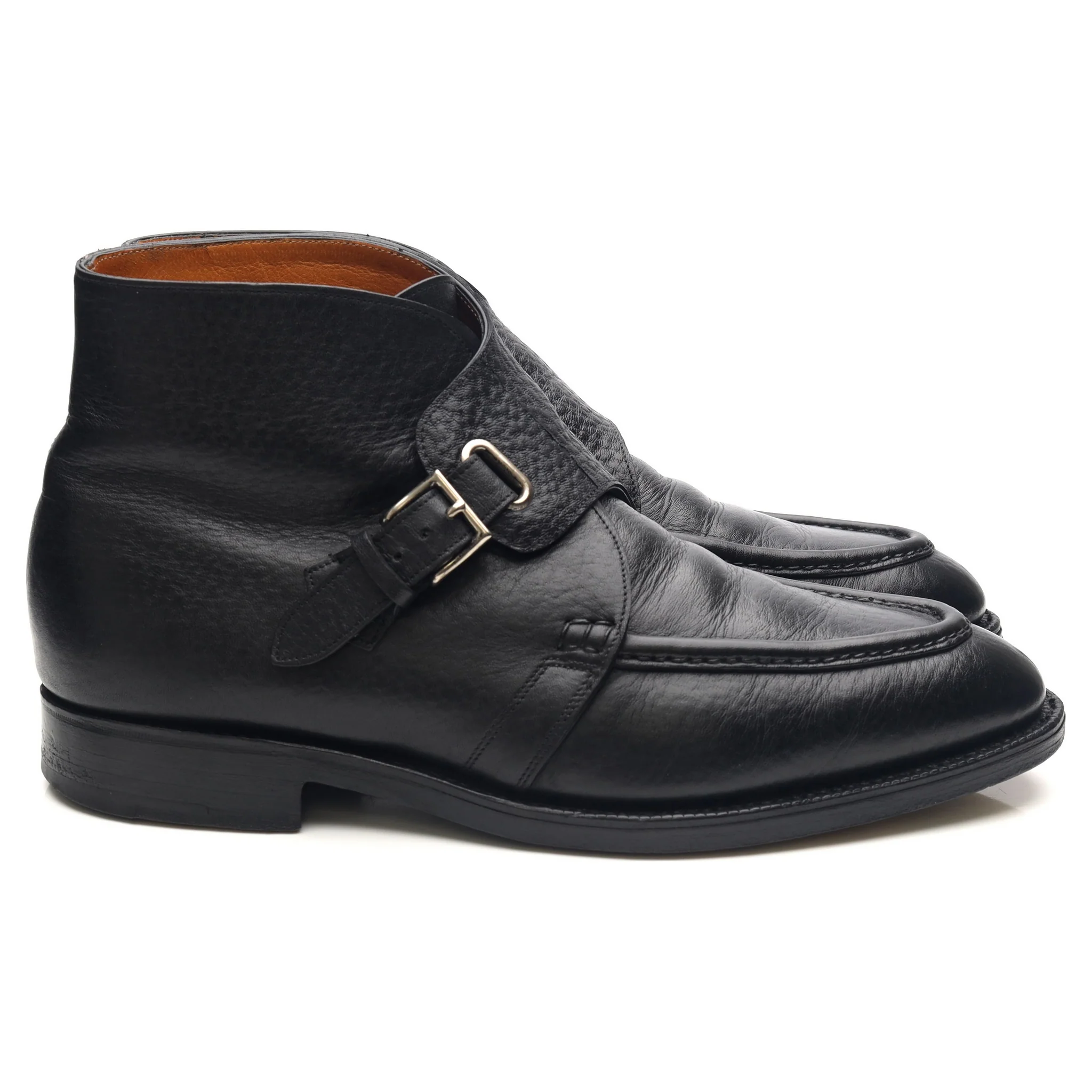 'Davos' Black Leather Apron Strap Boots UK 10.5 E - Image 7