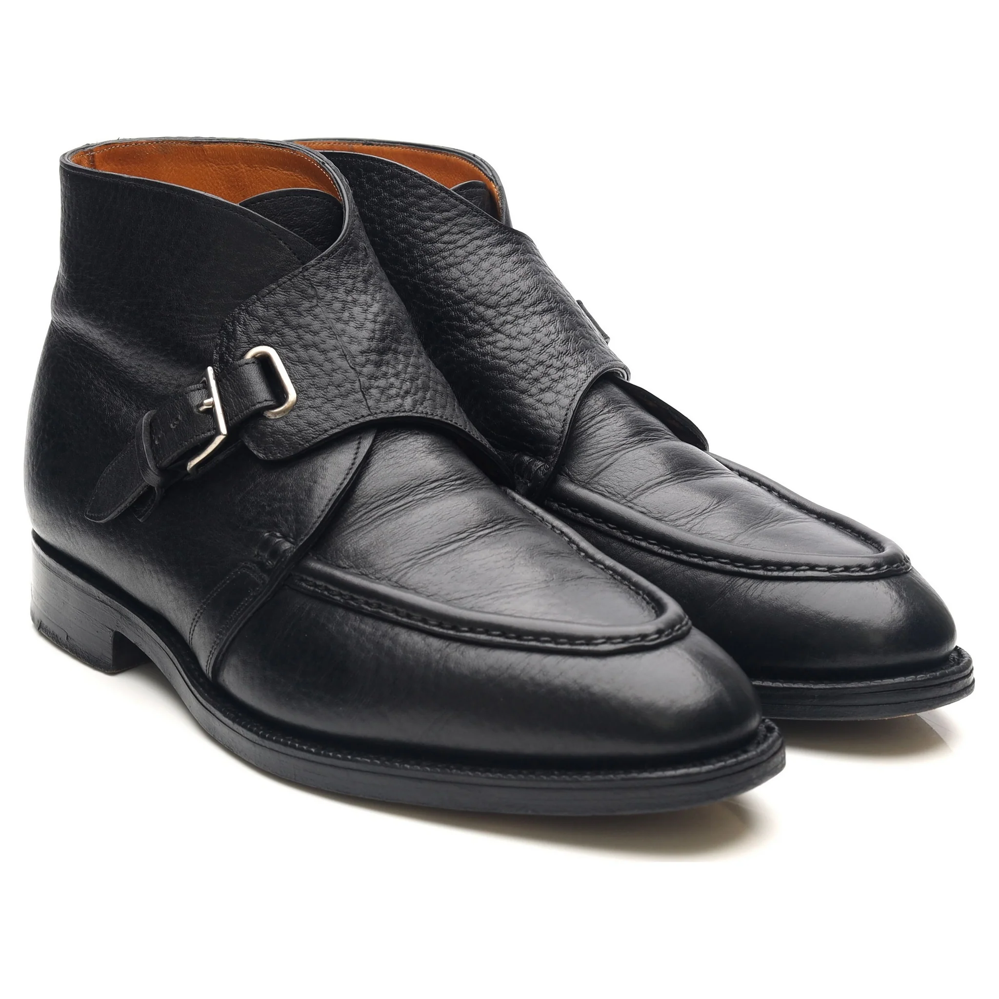 'Davos' Black Leather Apron Strap Boots UK 10.5 E - Image 8