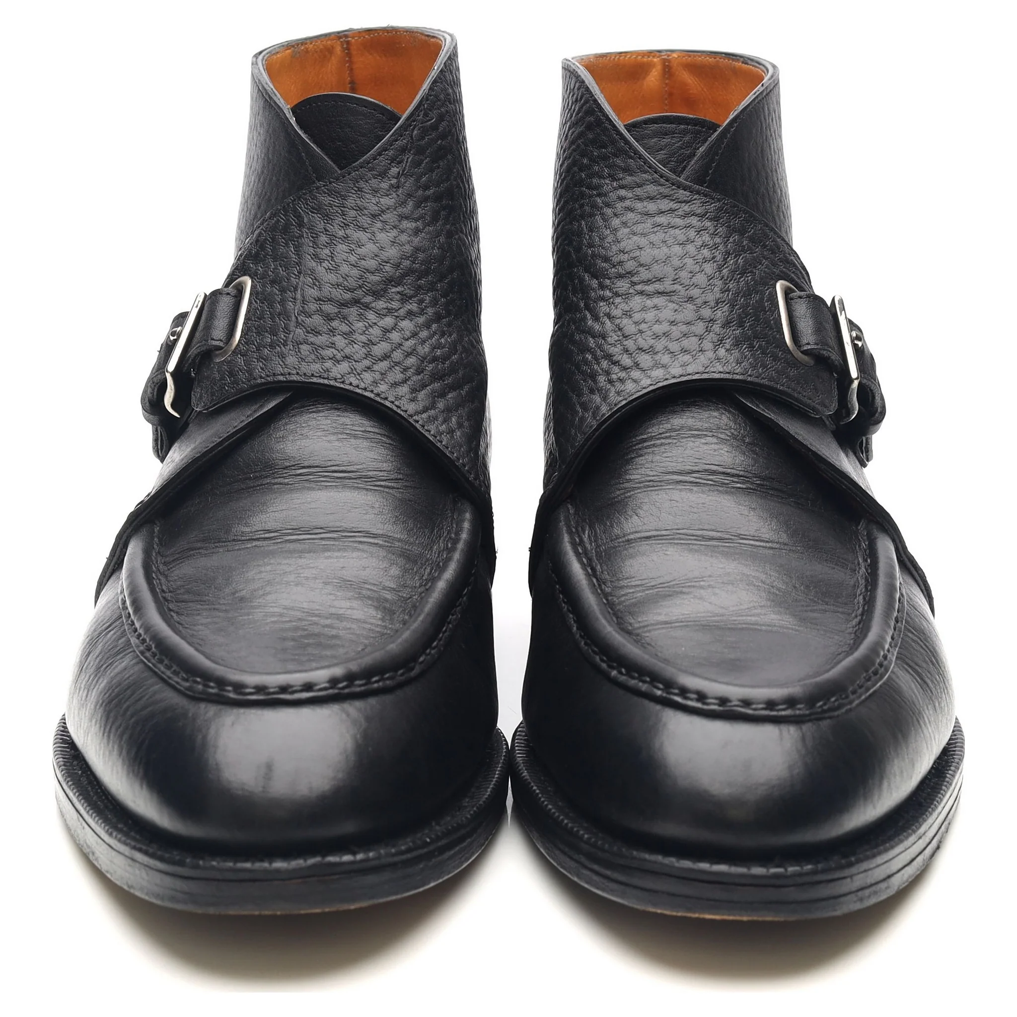 'Davos' Black Leather Apron Strap Boots UK 10.5 E - Image 9