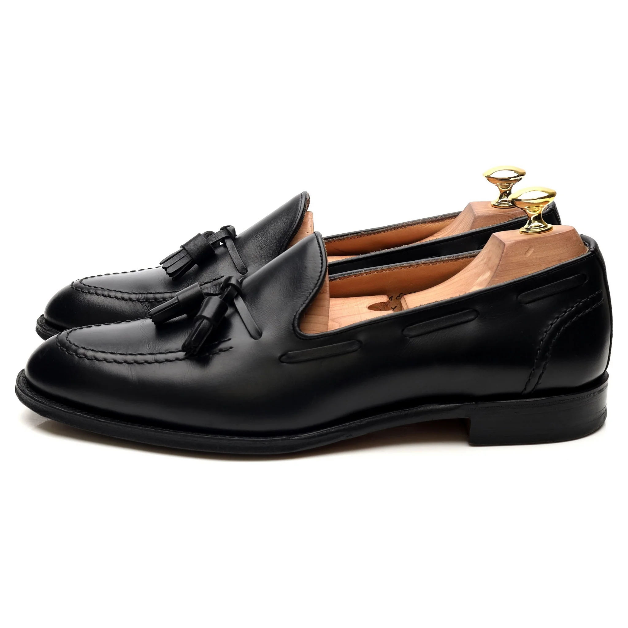 'Harry' Black Leather Tassel Loafers UK 8.5 F - Image 2
