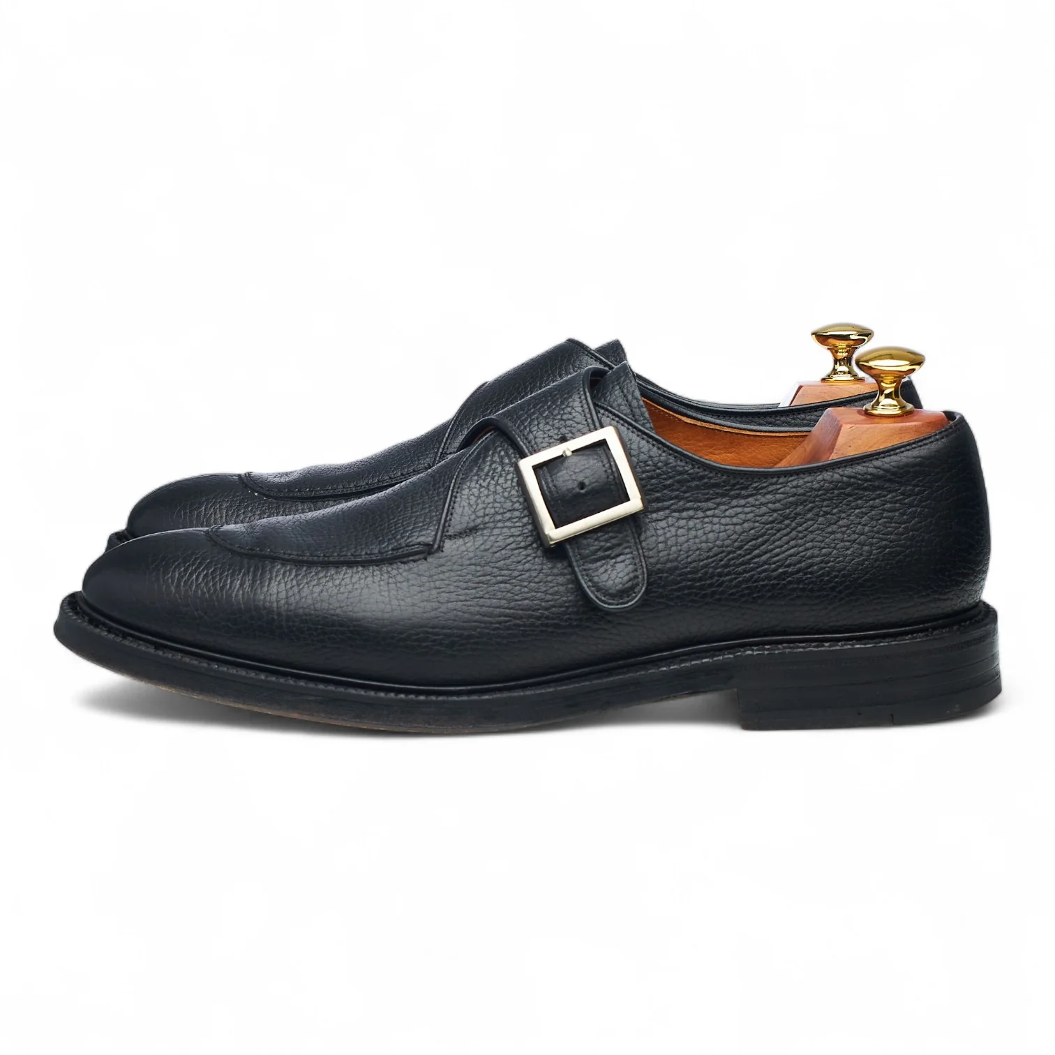 'Kansas' Black Grain Leather Split Toe Monk Strap UK 9 F - Image 3