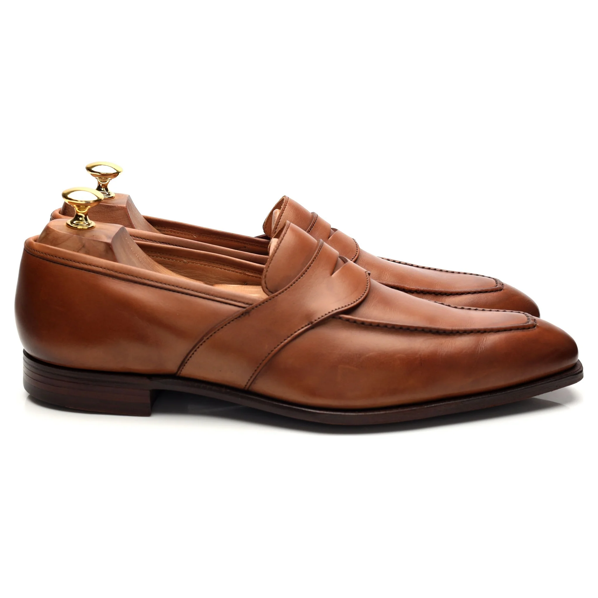 'Kingston' Tan Brown Leather Penny Loafers UK 10 E