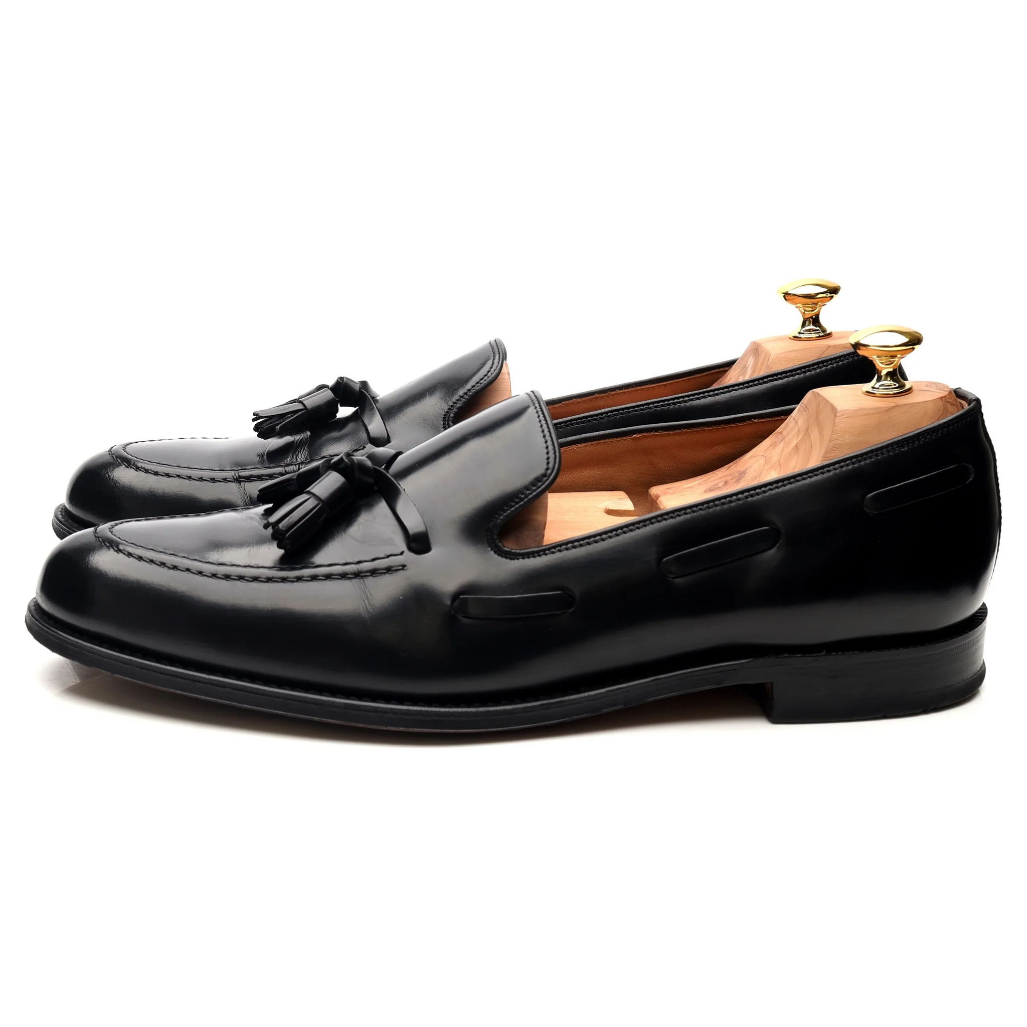 'Lincoln' Black Leather Tassel Loafers UK 12 F - Image 2