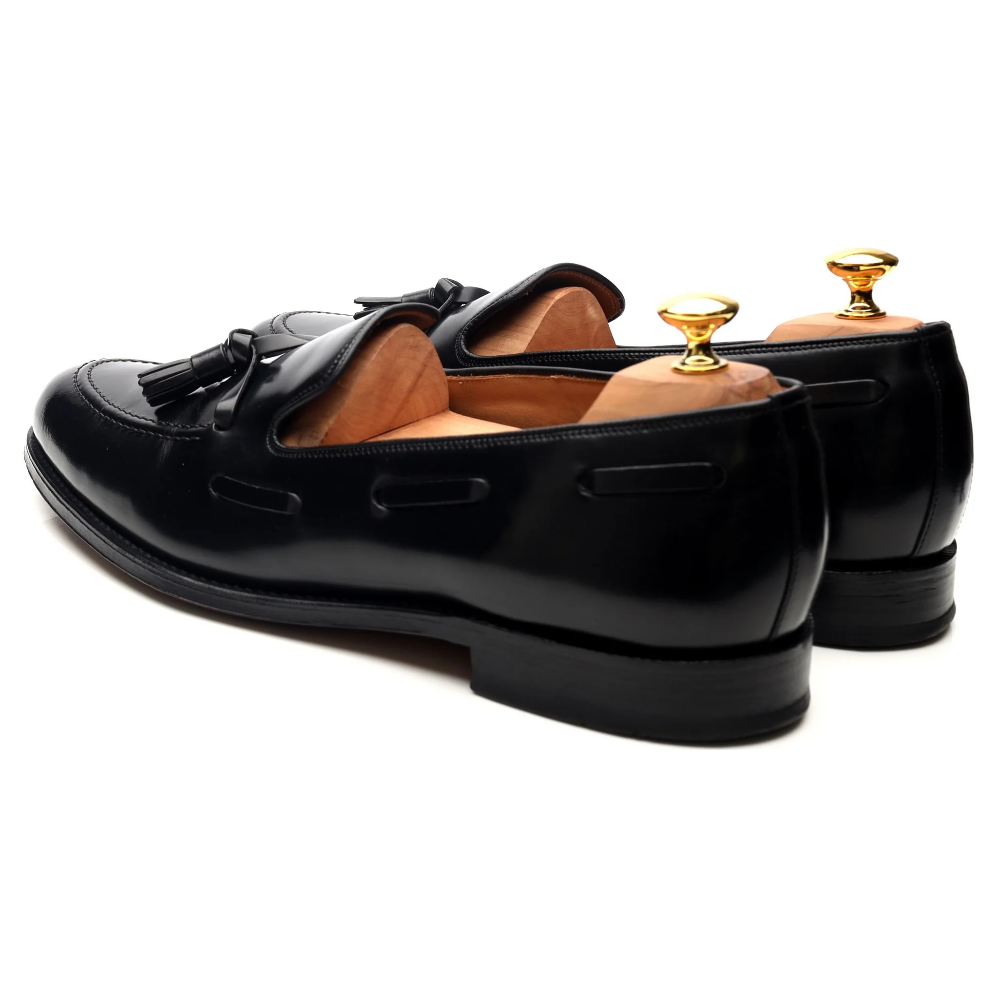 'Lincoln' Black Leather Tassel Loafers UK 12 F - Image 3