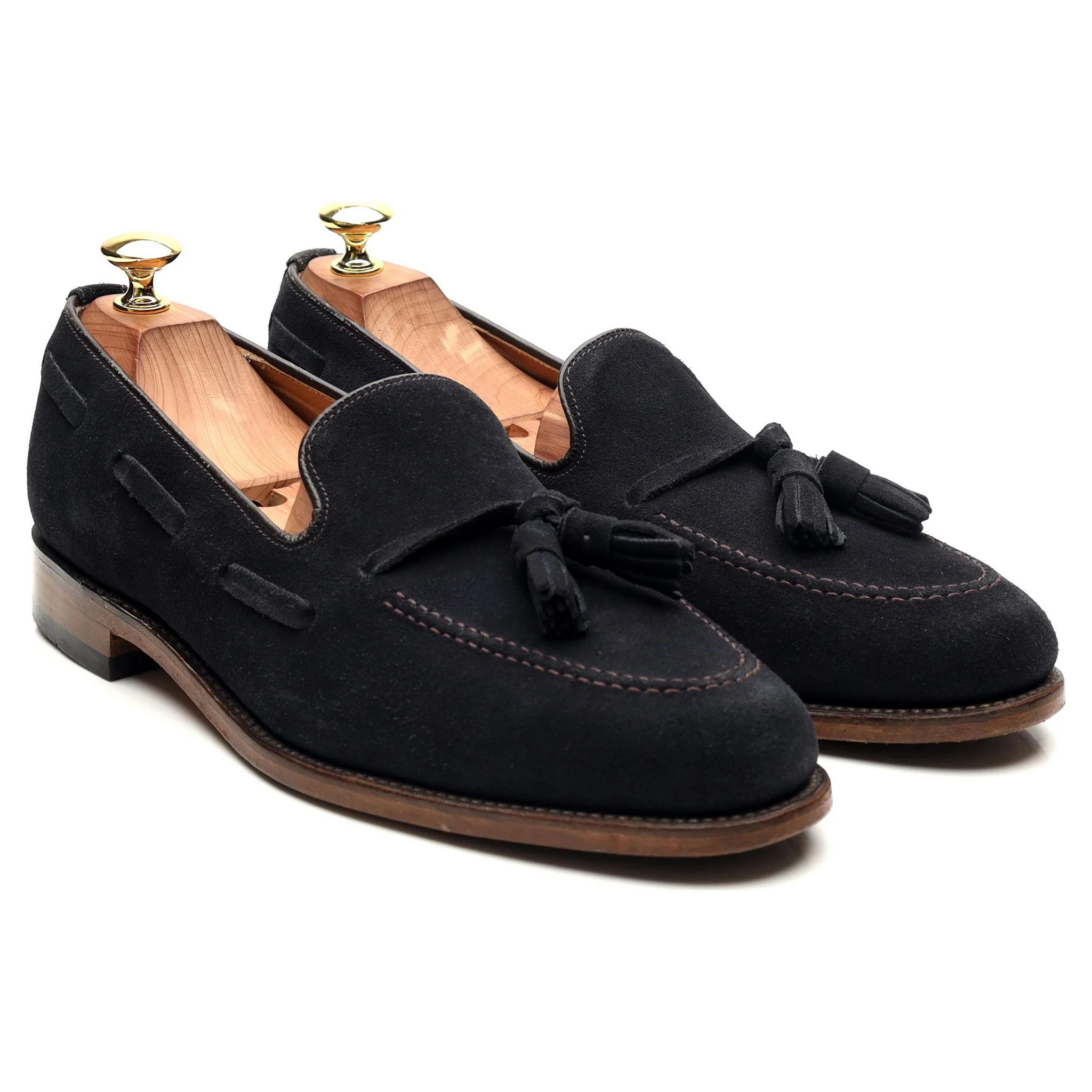 'Lincoln' Navy Blue Suede Tassel Loafers UK 8 F - Image 7