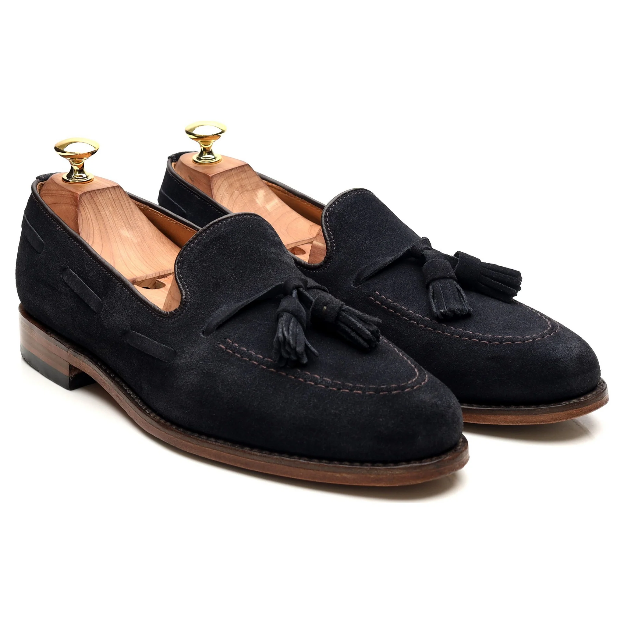 'Lincoln' Navy Blue Suede Tassel Loafers UK 8 F - Image 7