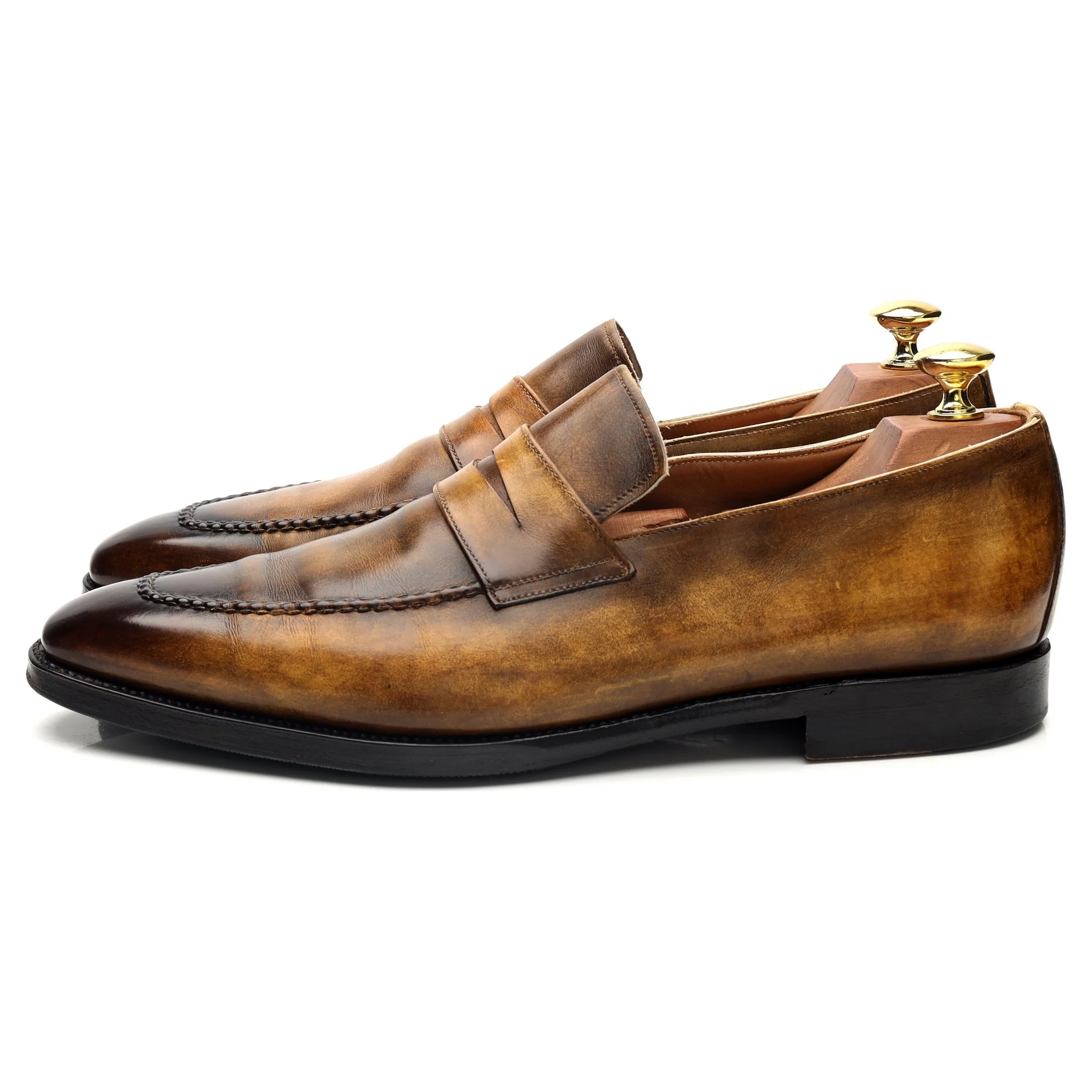 'Miro' Tan Brown Patina Leather Loafers UK 8.5 - Image 3