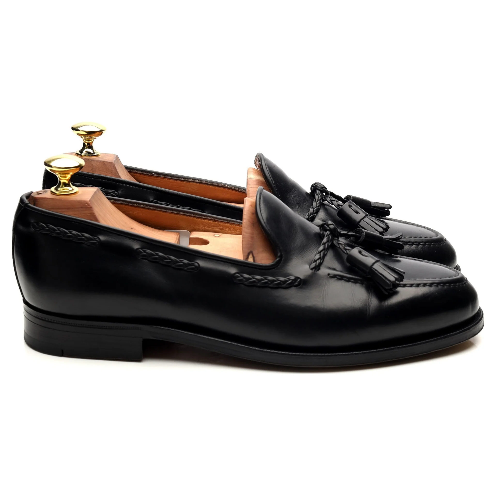 New & Lingwood Black Leather Tassel Loafers UK 7.5 E - Image 6