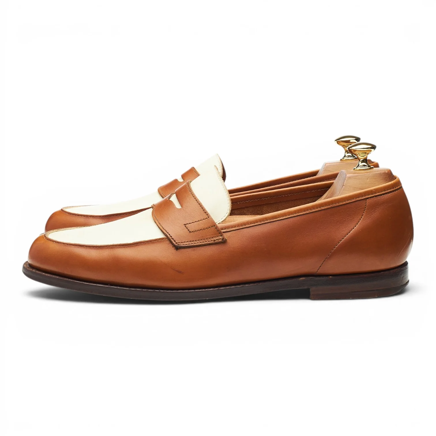 'Richmond 2' Tan Brown & Cream Unlined Leather Loafers UK 10 E - Image 3