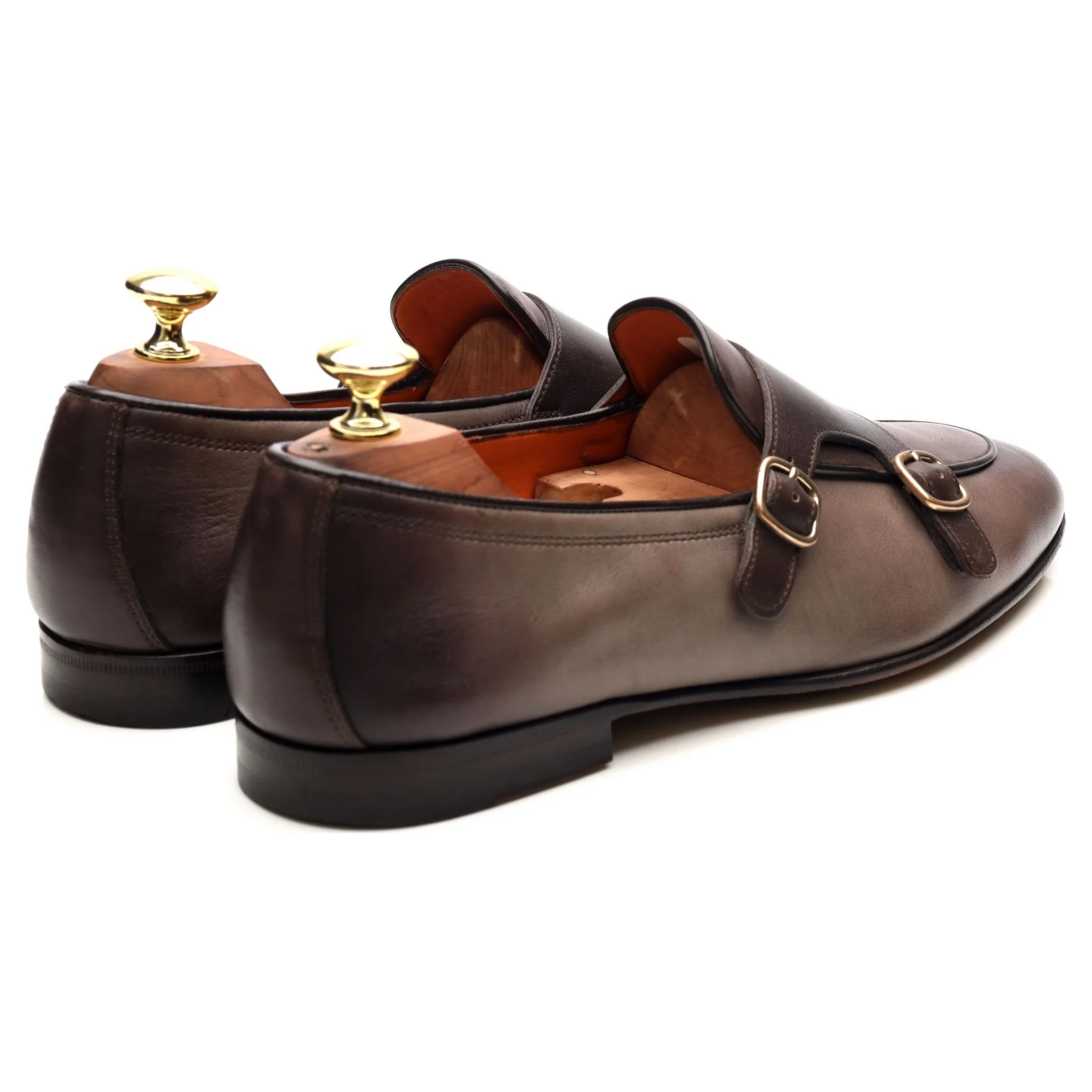 Grey Leather Double Monk Loafers UK 7.5 F - Image 5