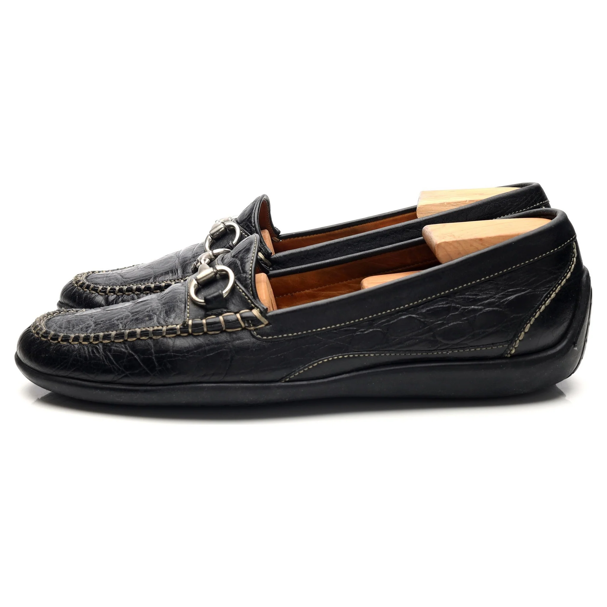 'Saxon' Black Crocodile Grain Leather Horsebit Loafers UK 9.5 US 10.5 - Image 3