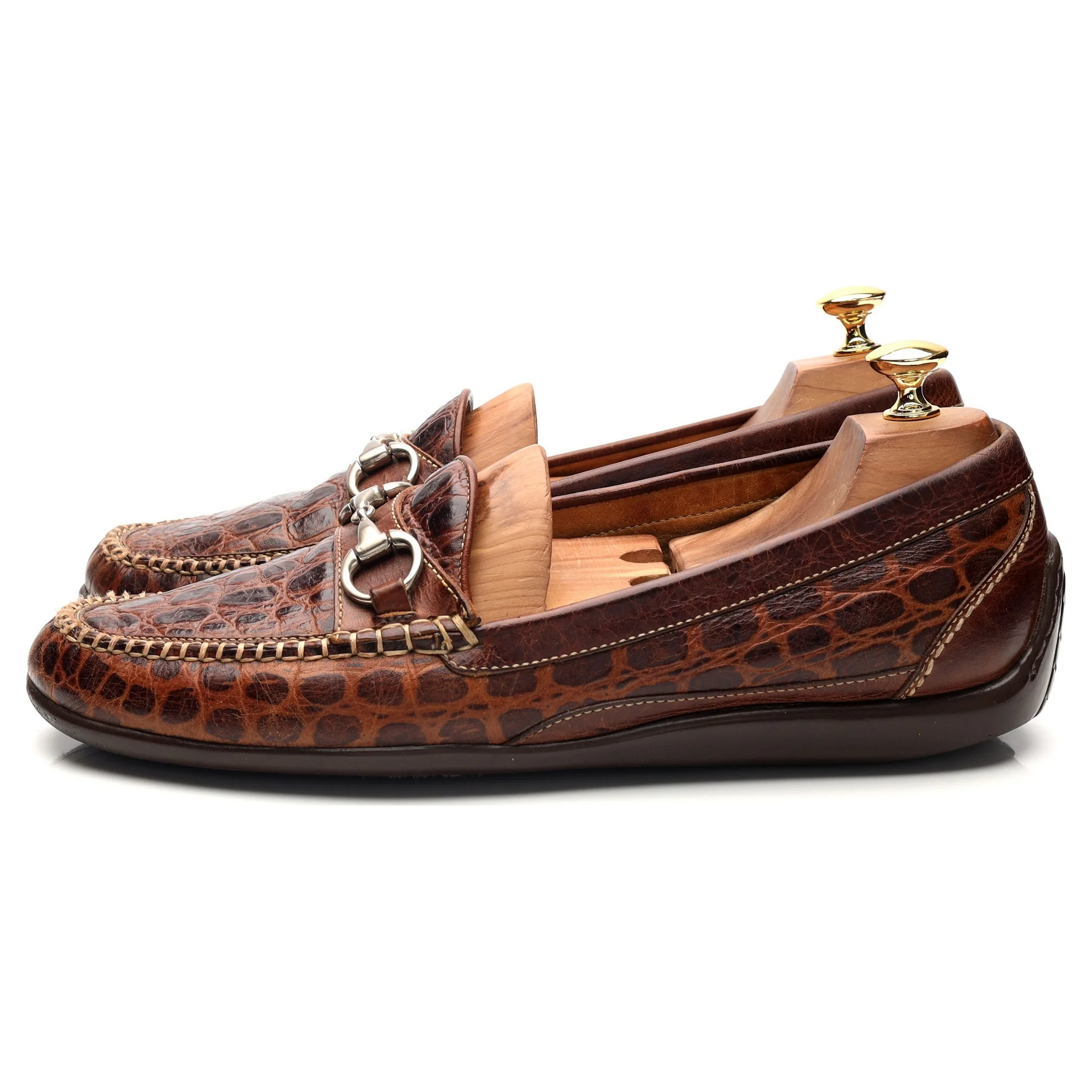 'Saxon' Brown Crocodile Grain Leather Horsebit Loafers UK 9.5 US 10.5 - Image 3