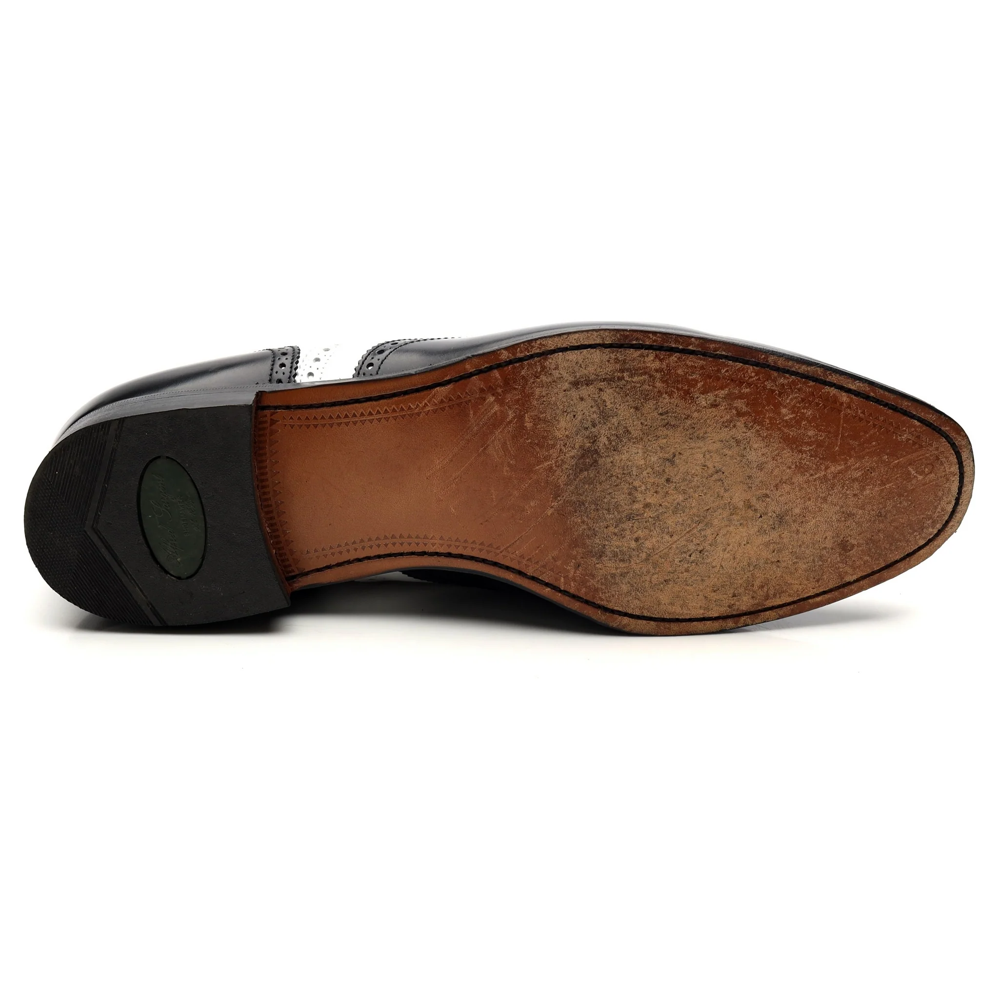 'George' Black White Leather Spectator Brogues UK 12 F - Image 11