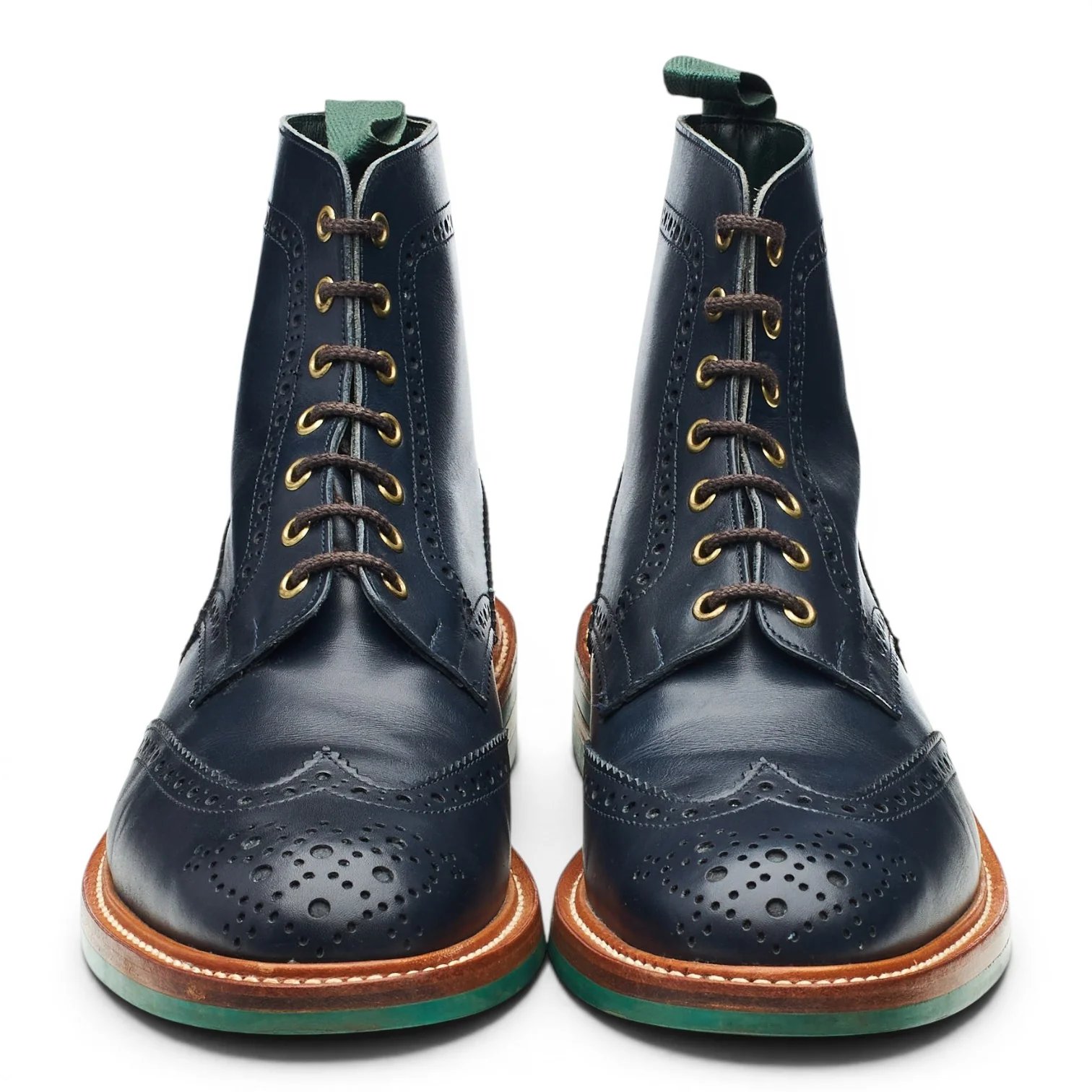 'Stow' Navy Blue Leather Brogue Boots UK 9.5 - Image 2
