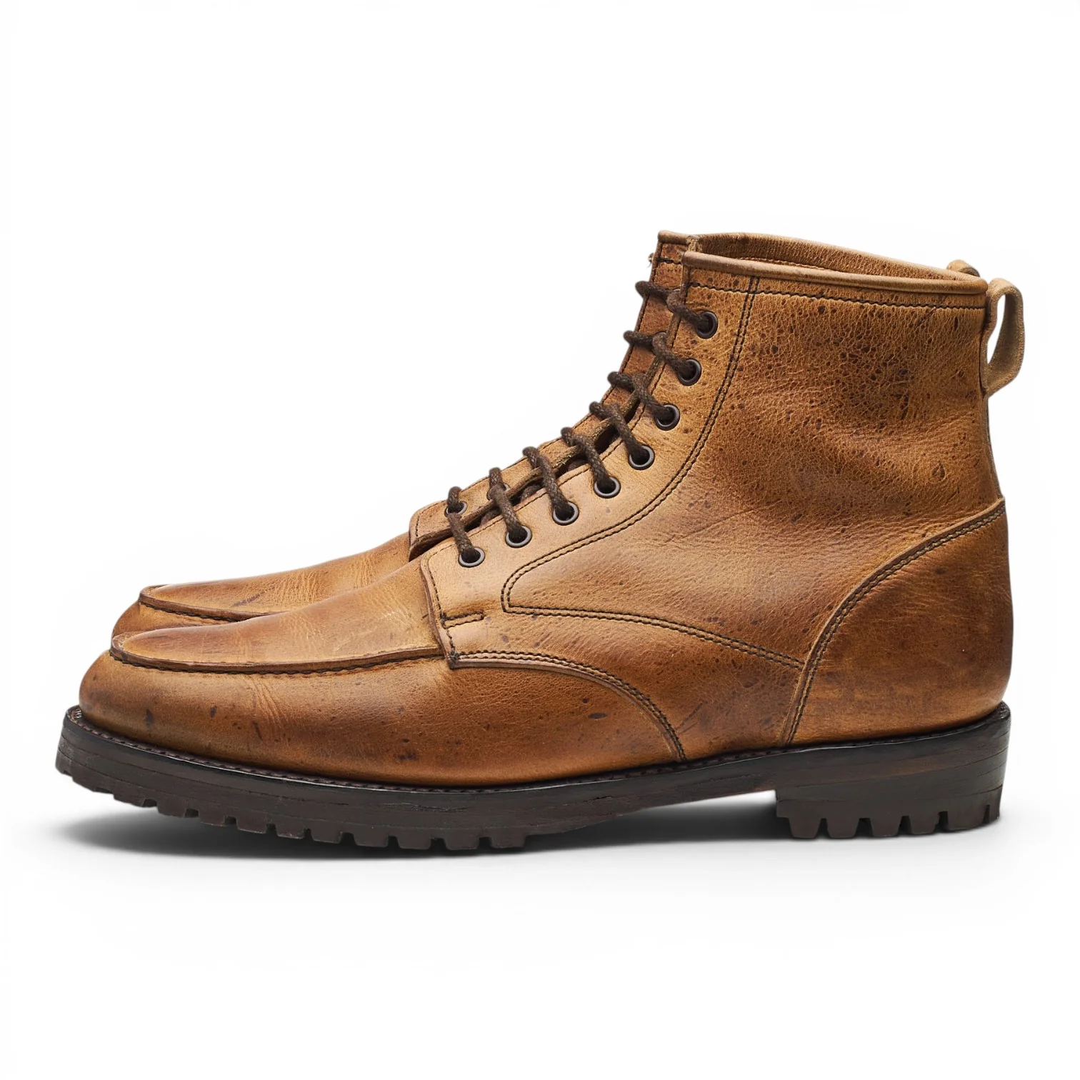 Tan Brown Leather Moc Toe Boots UK 9 F - Image 3