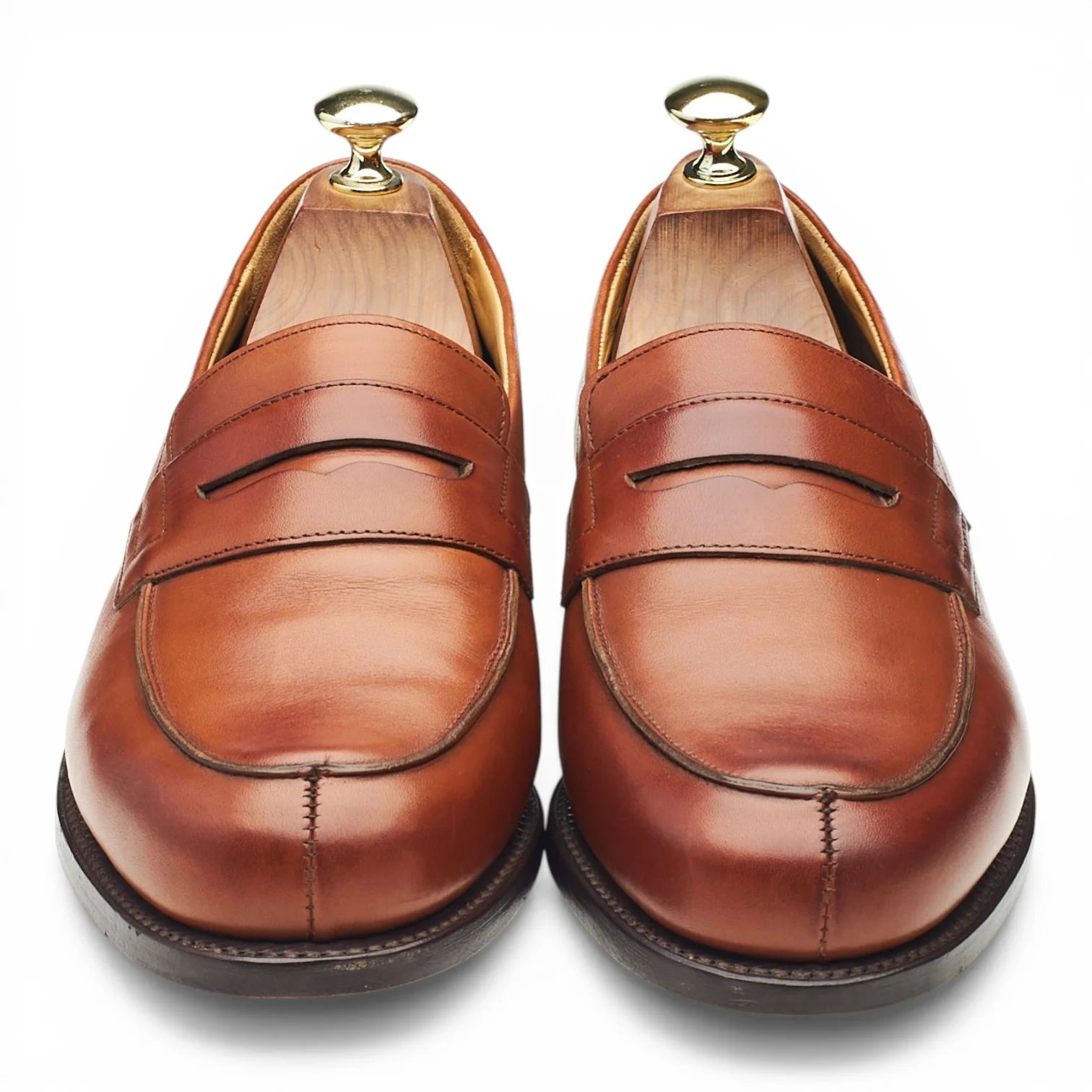 Tan Brown Leather Split Toe Loafers UK 7.5 F - Image 2