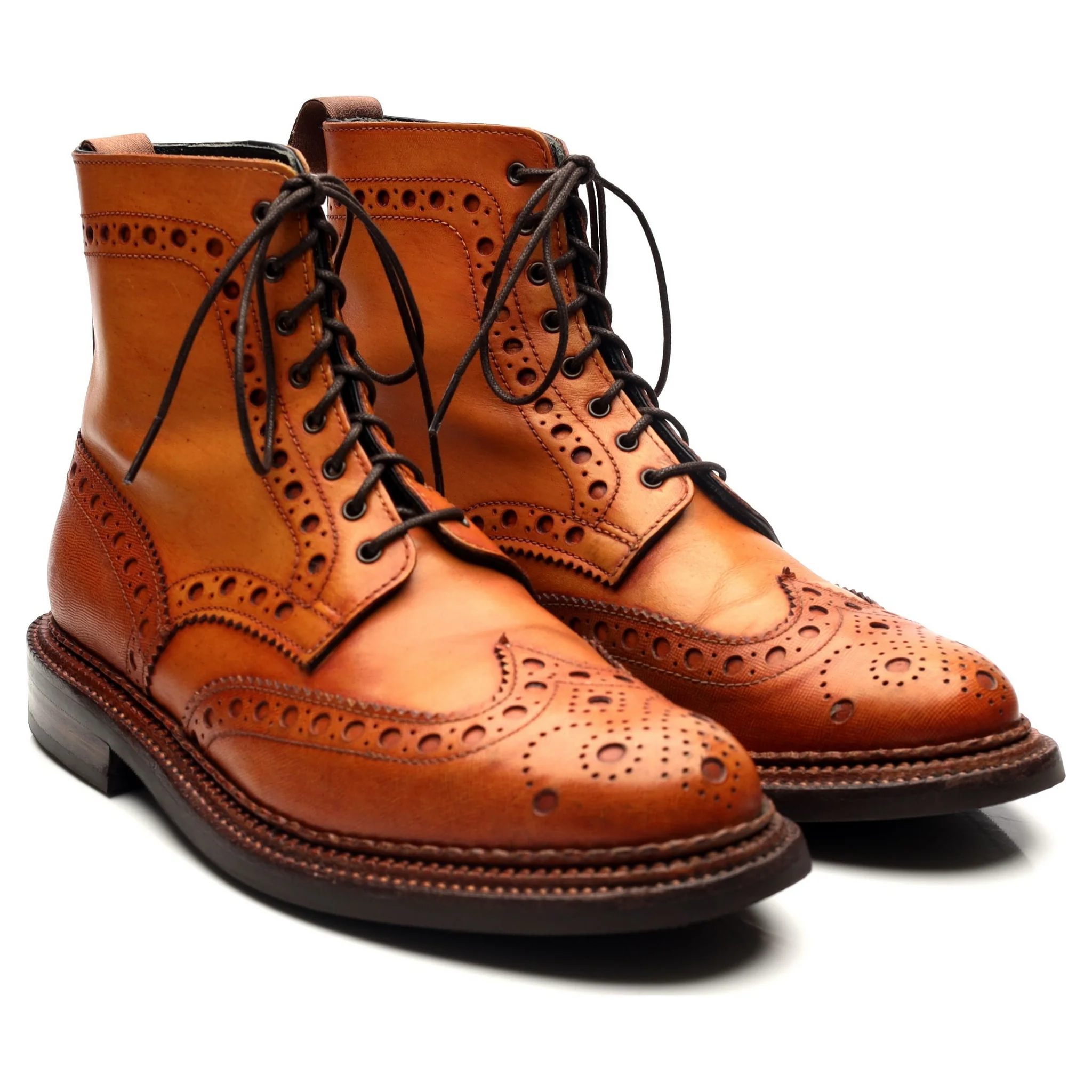 'Fred' Triple Welt Tan Brown Leather Brogue Boots UK 8 G - Image 7