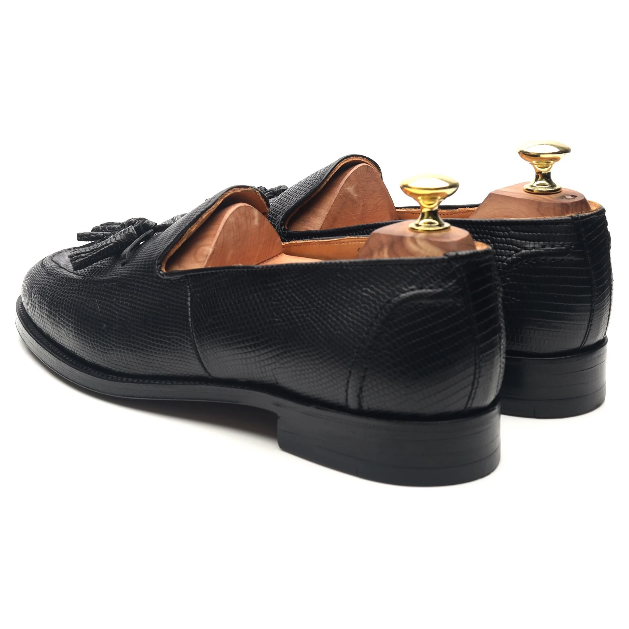 Black Leather Tassel Loafers UK 7 - Image 3