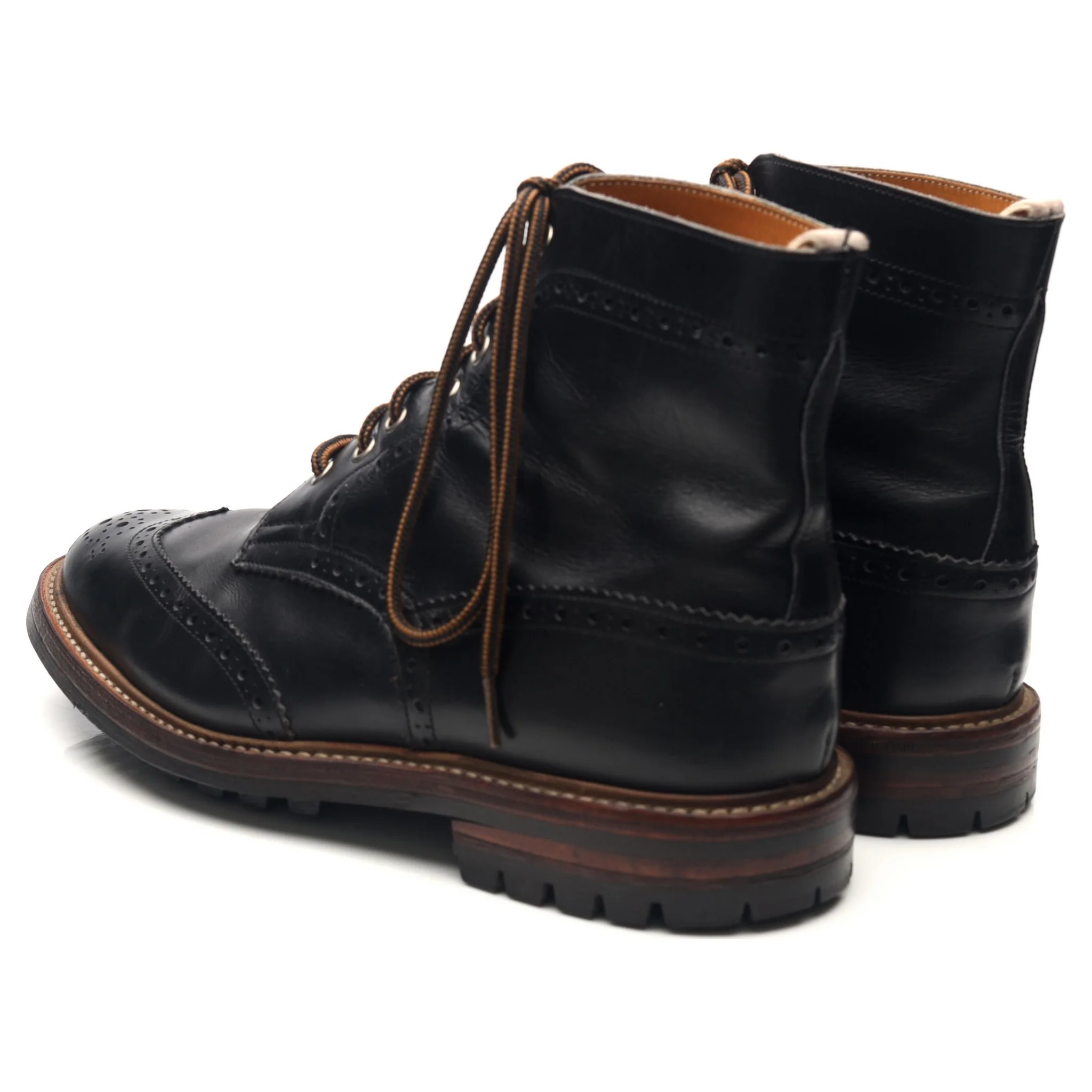 'Stow' Black Leather Brogue Boots UK 10 - Image 3