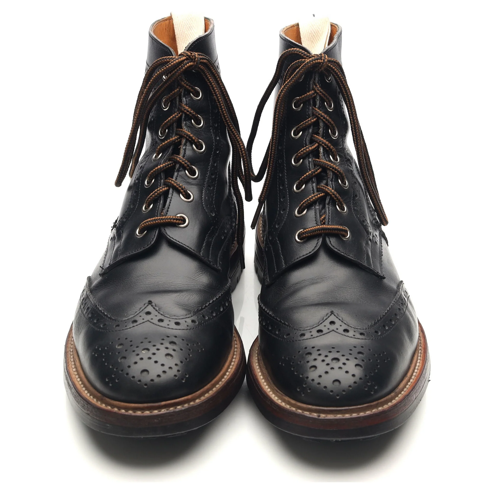 'Stow' Black Leather Brogue Boots UK 10 - Image 9