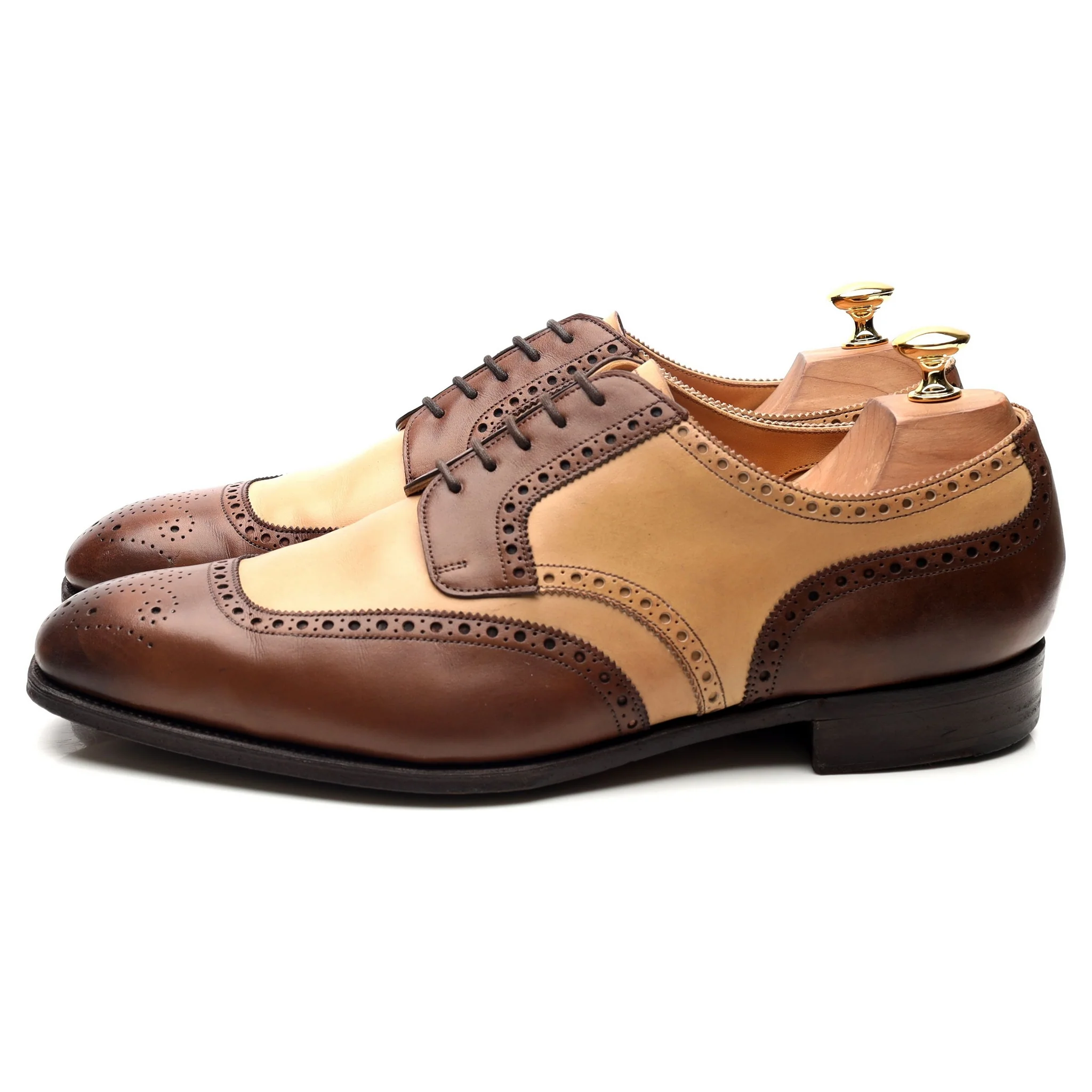 Brown Cream Two Tone Leather Derby Brogues UK 10 G - Image 2