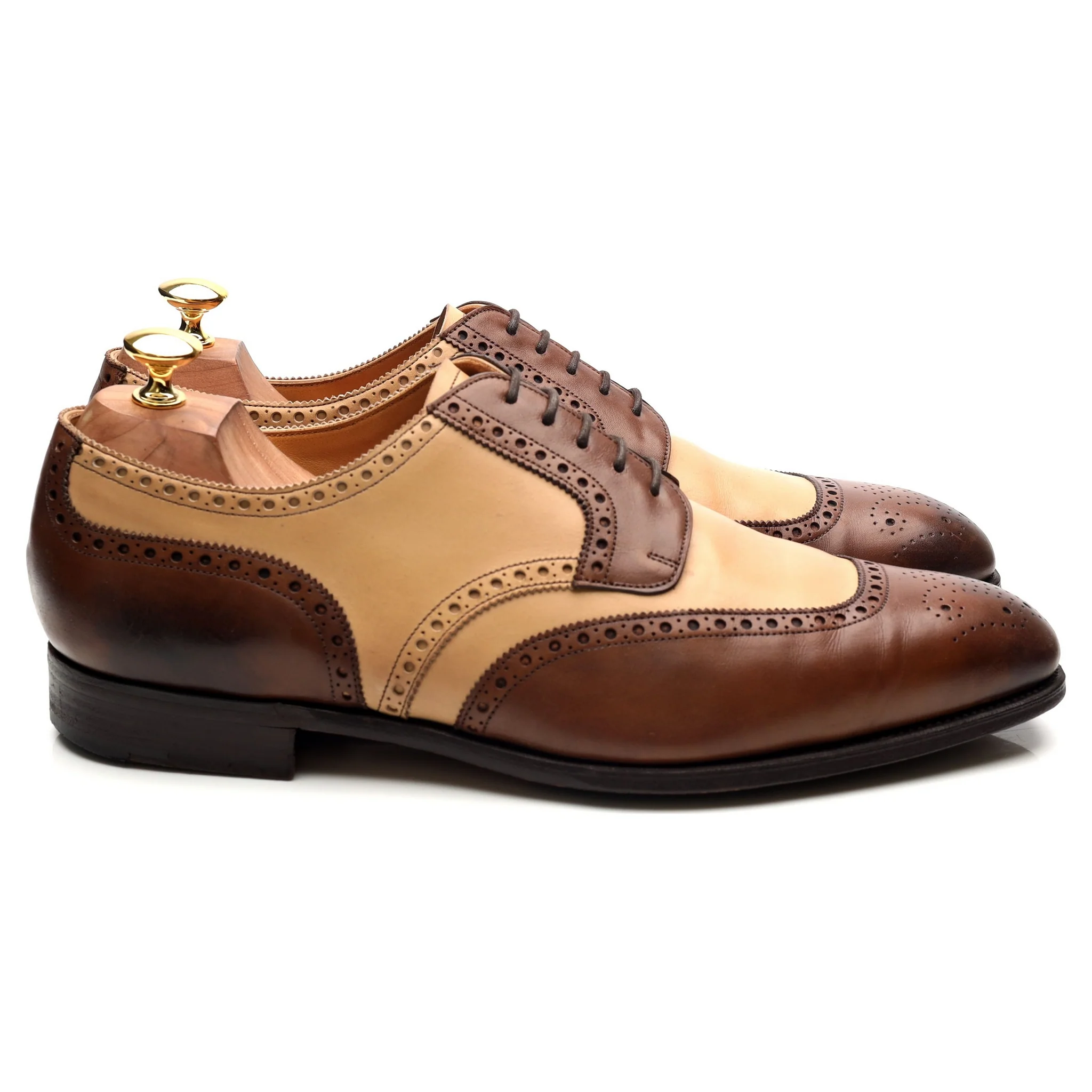 Brown Cream Two Tone Leather Derby Brogues UK 10 G - Image 6