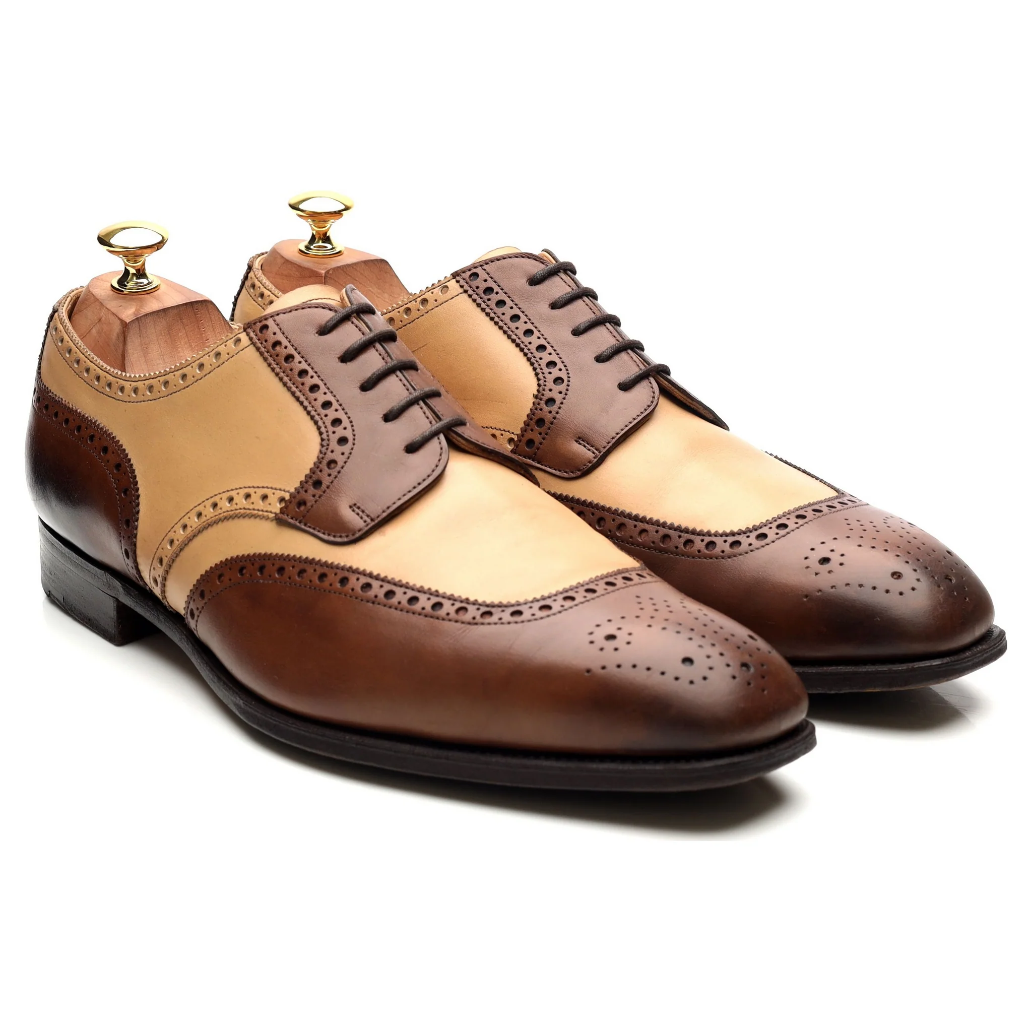Brown Cream Two Tone Leather Derby Brogues UK 10 G - Image 7