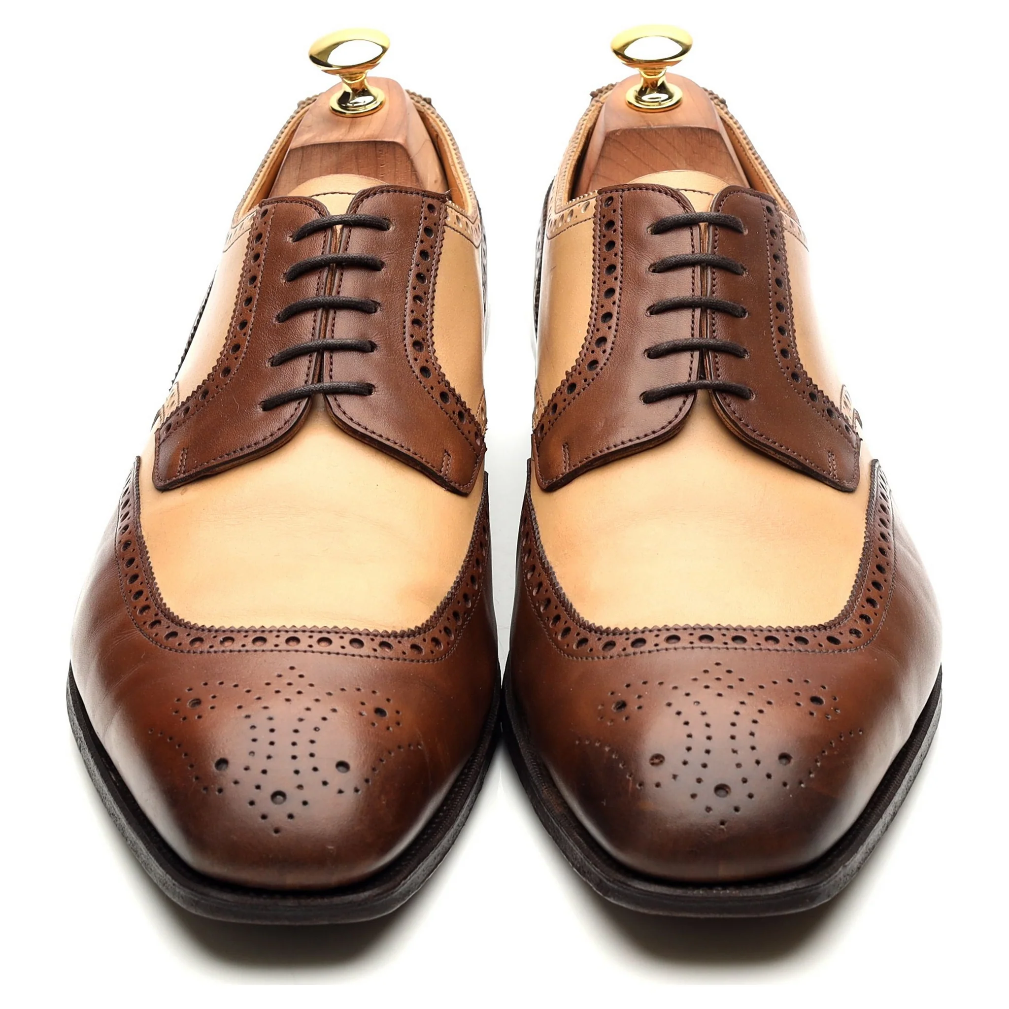 Brown Cream Two Tone Leather Derby Brogues UK 10 G - Image 9