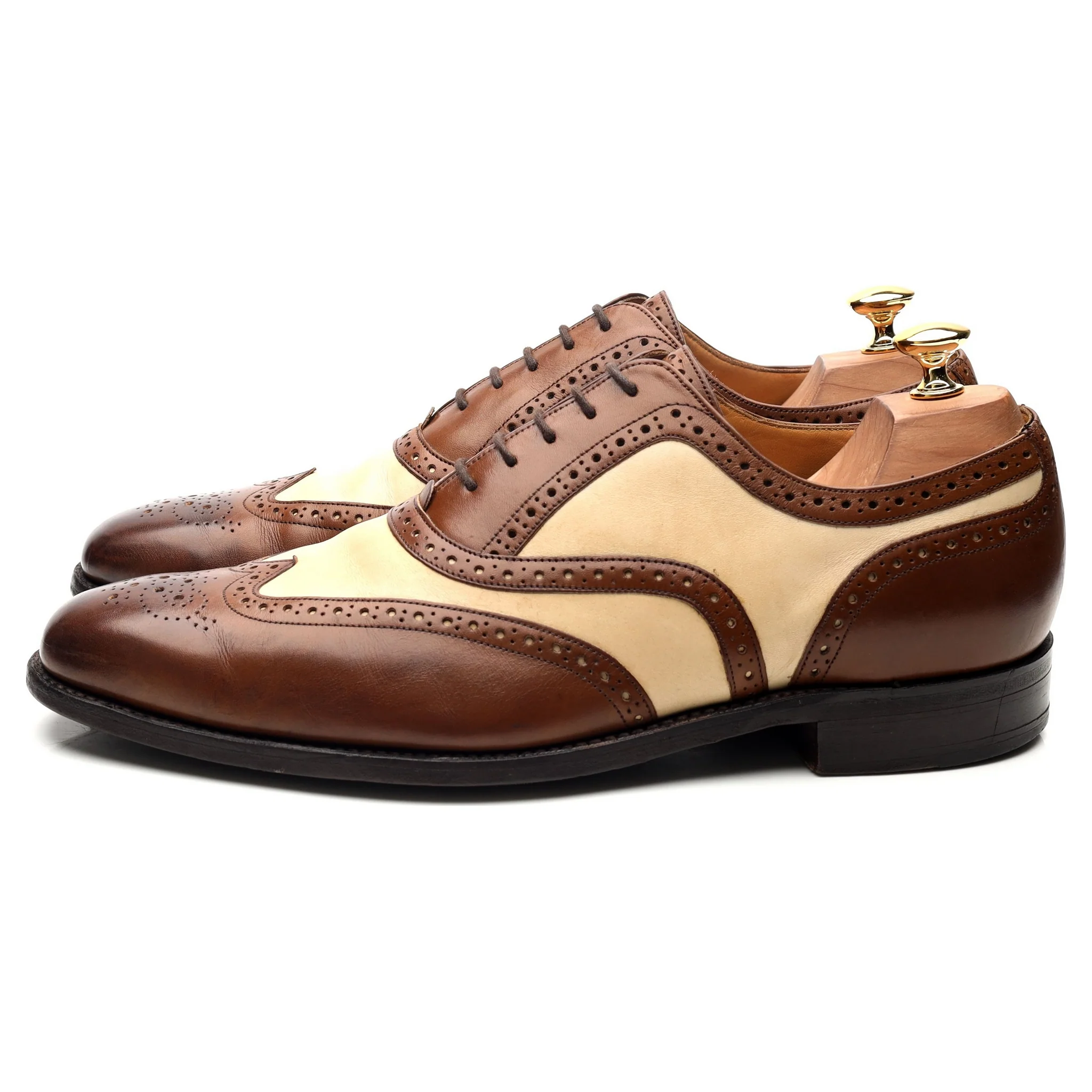 'Cambridge' Brown Beige Two Tone Leather Brogues UK 9.5 FX - Image 2