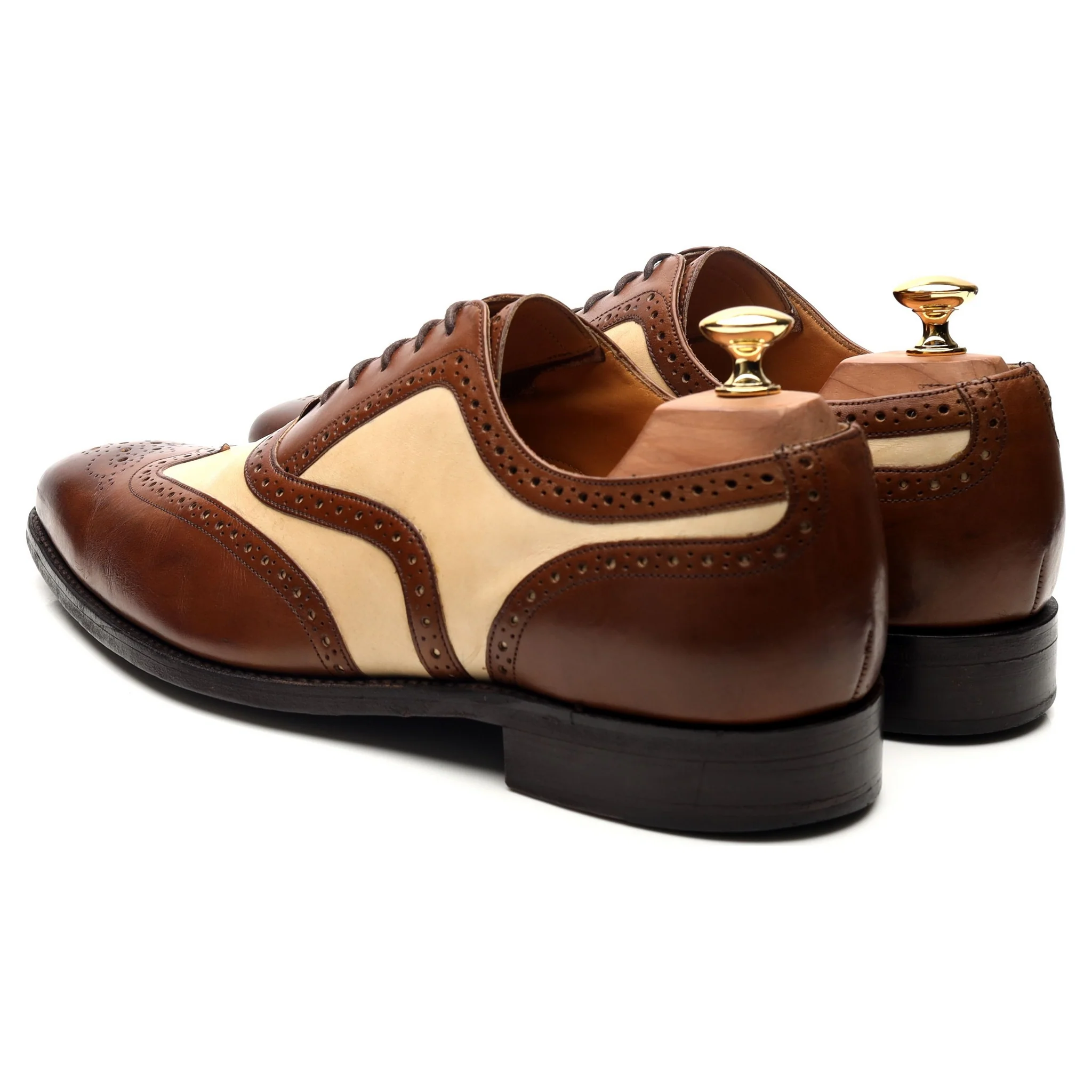'Cambridge' Brown Beige Two Tone Leather Brogues UK 9.5 FX - Image 3