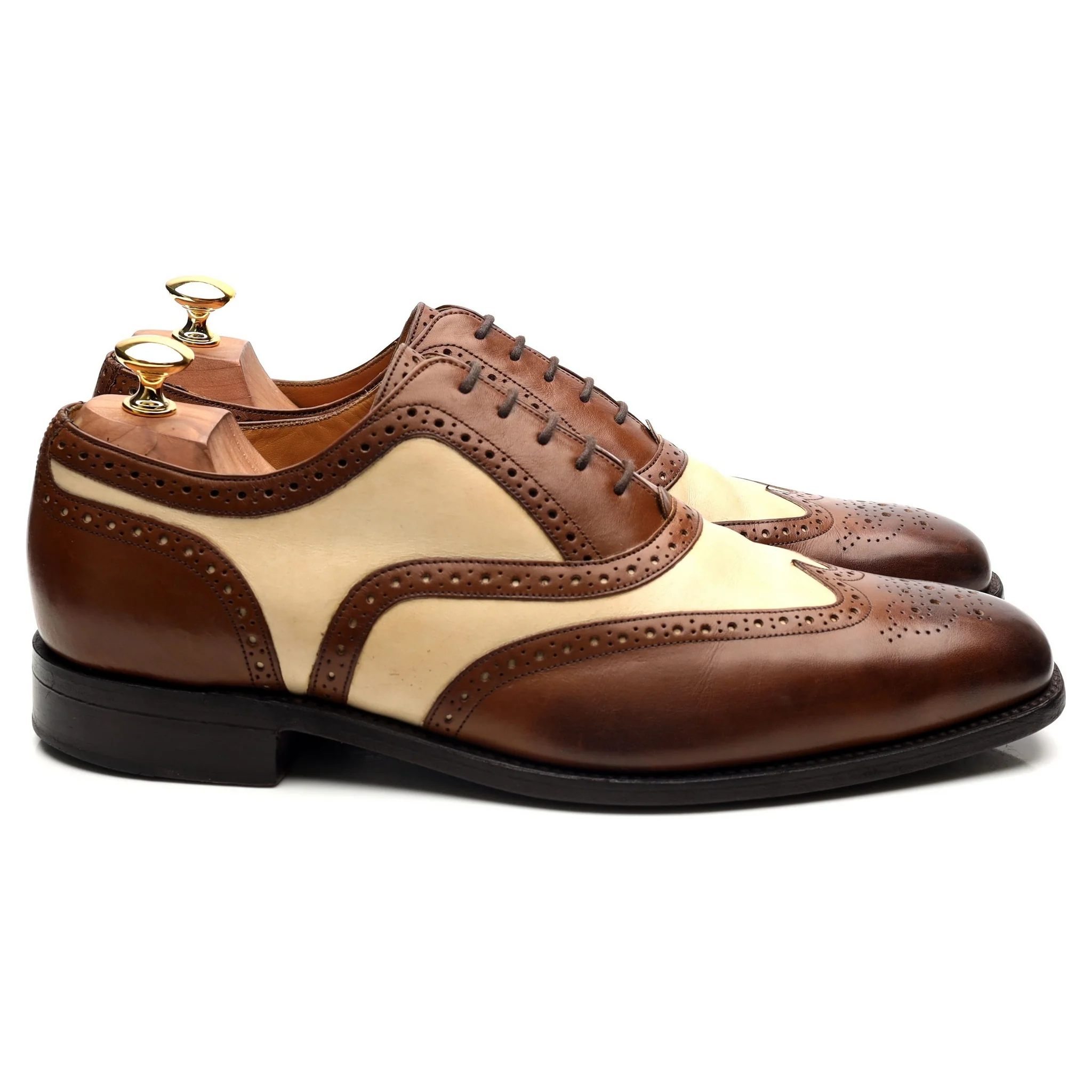 'Cambridge' Brown Beige Two Tone Leather Brogues UK 9.5 FX - Image 6